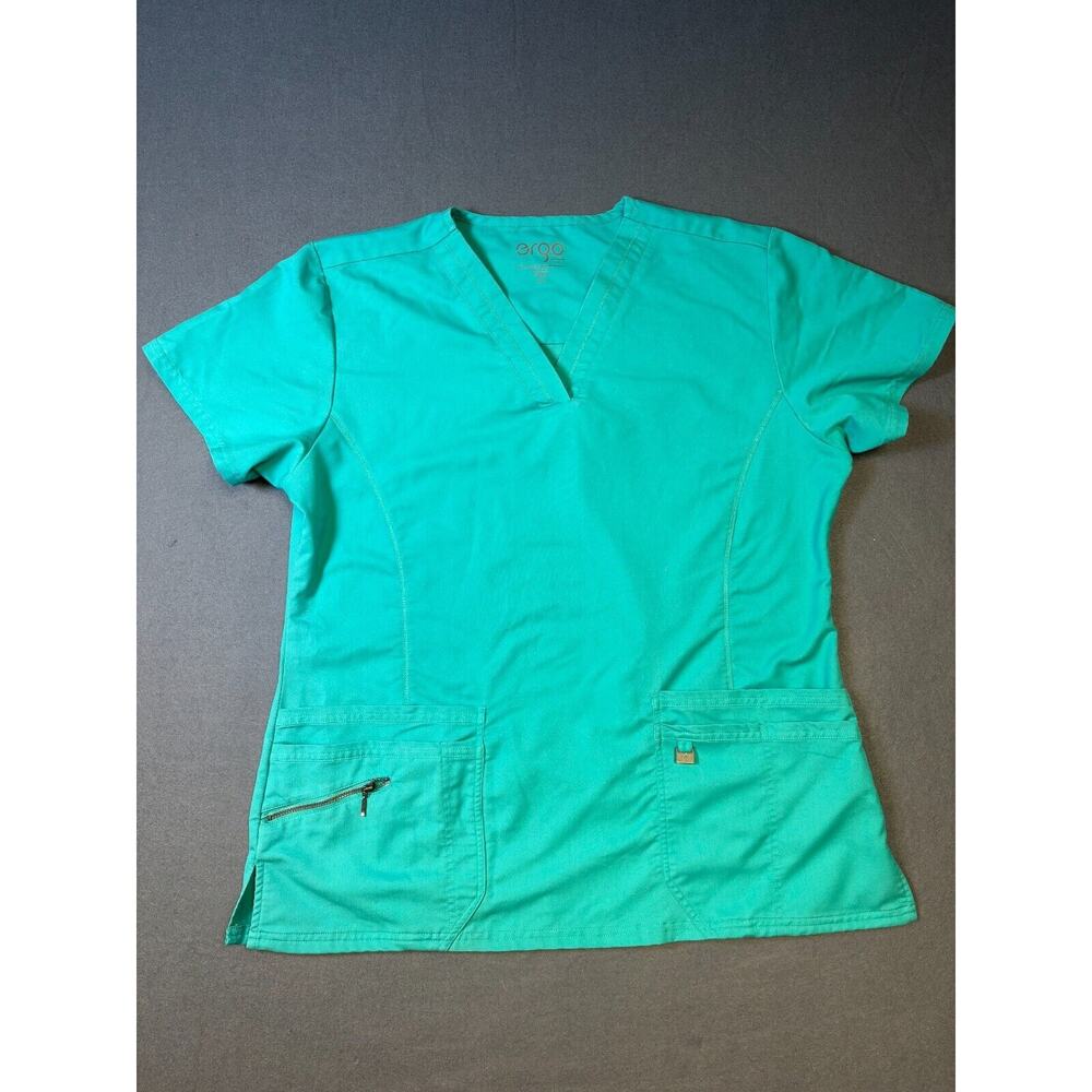 ERGO Life Threads V-Neck Scrub Top Size XL turquoise Green Short Sleeve